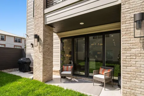 a city view with tall buildings