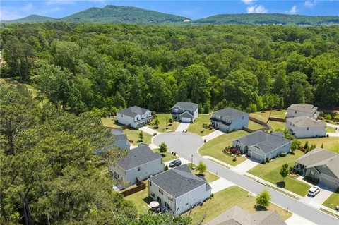 aerial view of a brick house