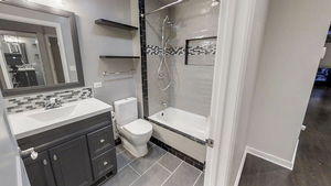 1069 West 14th Place, Unit 123 Chicago, IL 60608 - Photo 16 of 20 a bathroom with a sink a toilet and shower