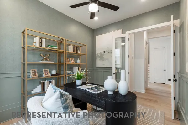 a living room with furniture