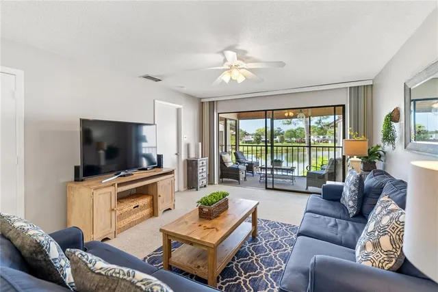 a view of a lake with a big yard