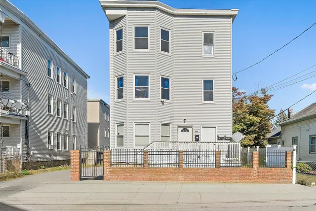 a front view of a building with street