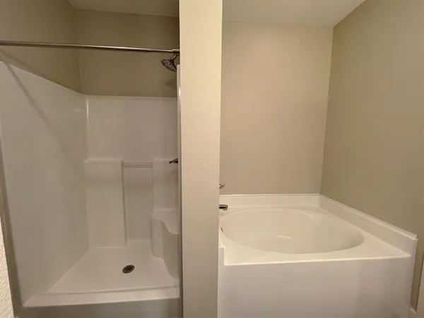 a bathroom with a bathtub