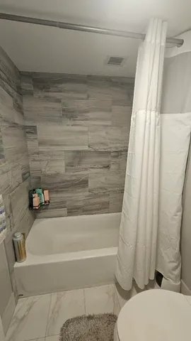 a bathroom with a toilet and a bathtub