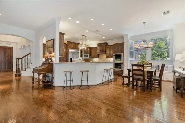 a view of a living room and dining room