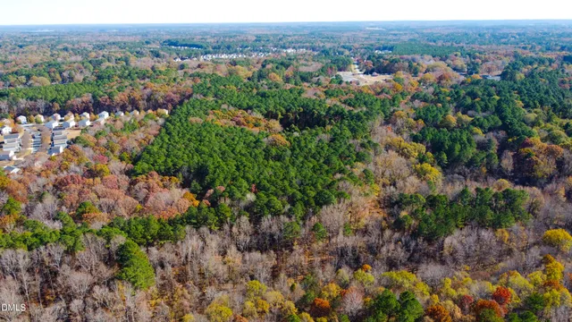 an aerial view of residential houses with outdoor space and trees