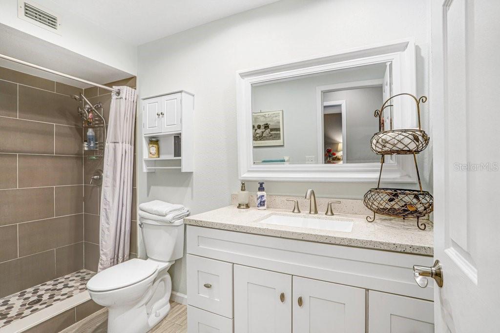 1632 Heather Place Palm Harbor, FL 34684 - Photo 44 of 53 a bathroom with a granite countertop toilet sink and mirror