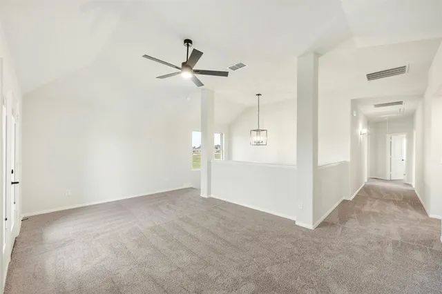 an empty room with a bathroom