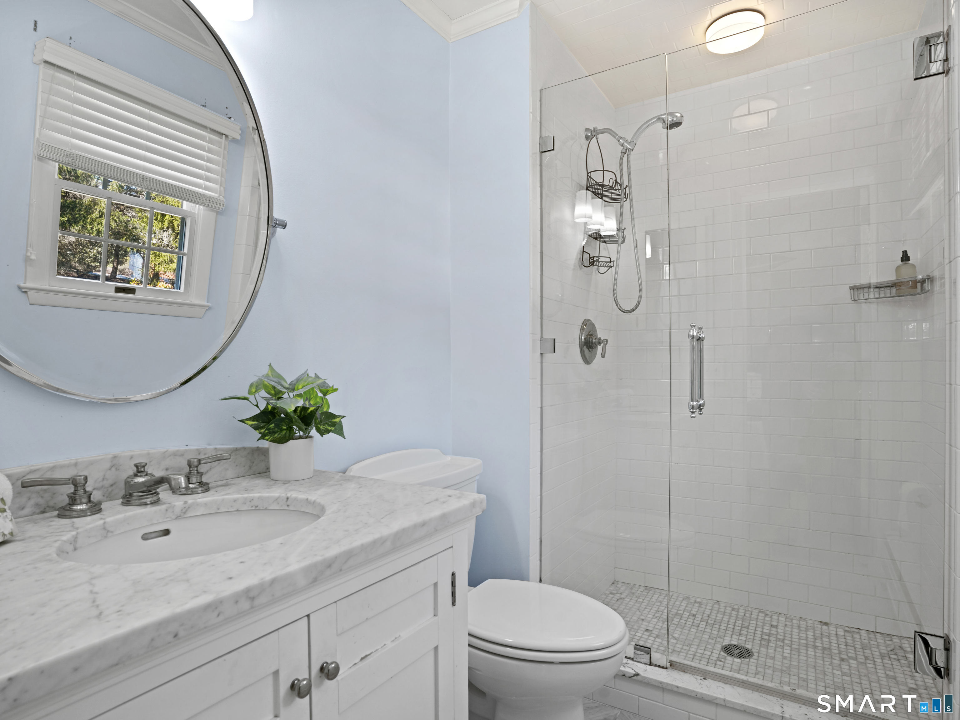 10 Reimer Road Westport, CT 06880 - Photo 23 of 38 a bathroom with a granite countertop sink a toilet and shower