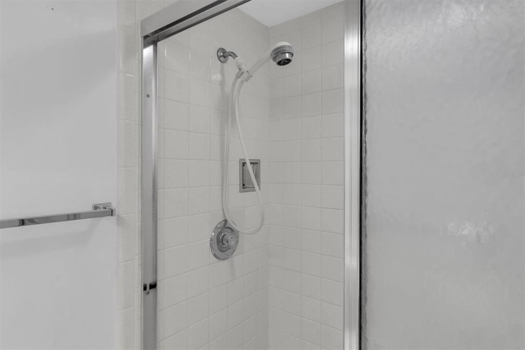 11410 Carriage Hill Drive, Unit 1 Port Richey, FL 34668 - Photo 17 of 63 a bathroom with a glass shower door