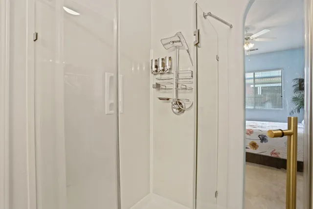 a building outdoor space with patio furniture and potted plants