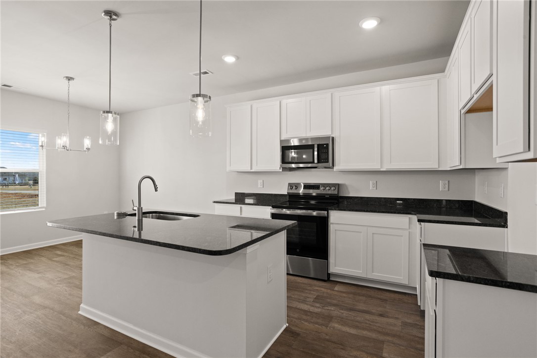 629 Silver Fir Street Piedmont, SC 29673 - Photo 17 of 36 This modern kitchen features a spacious island and sleek appliances, perfect for everyday living.