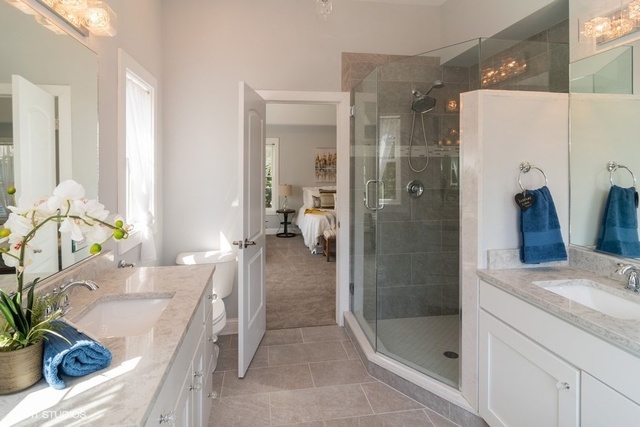 204 Fairbank Road Riverside, IL 60546 - Photo 14 of 24 a bathroom with a granite countertop sink a mirror and shower