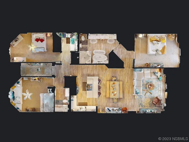 a hallway with a large mirror and a clock on the wall