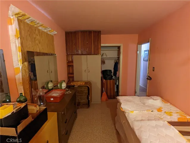 a bed room with a bed and a closet