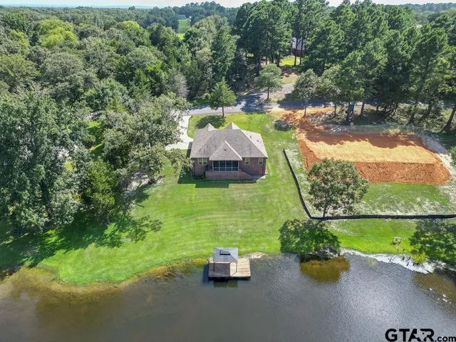 an aerial view of green landscape with trees houses and mountain view