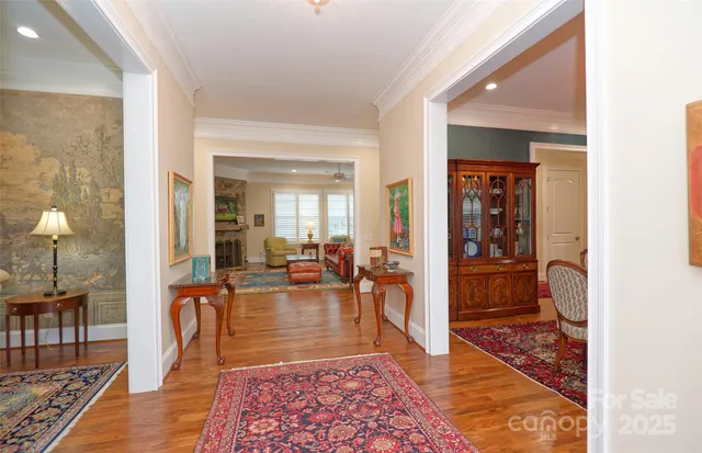 a view of a living room and dining room