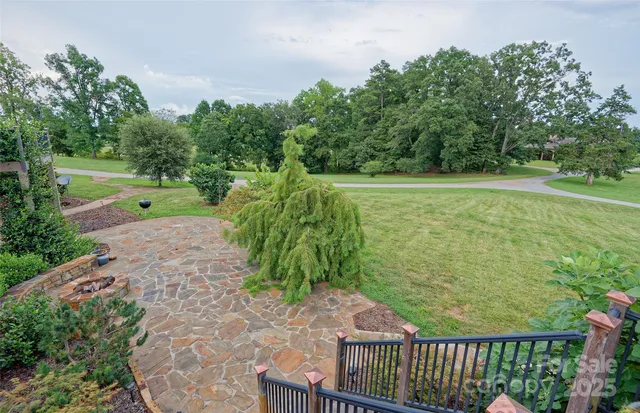 a view of a garden with an outdoor space