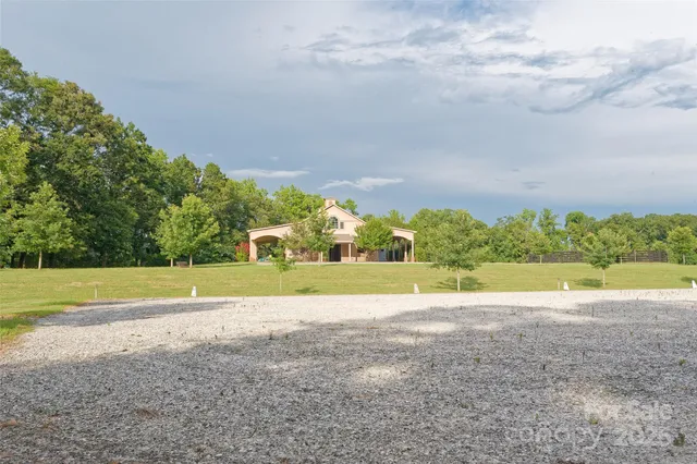 a view of a big yard with a large trees
