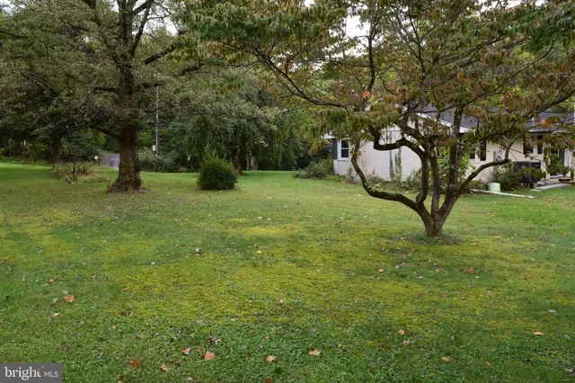 a view of a big house in a big yard with large trees