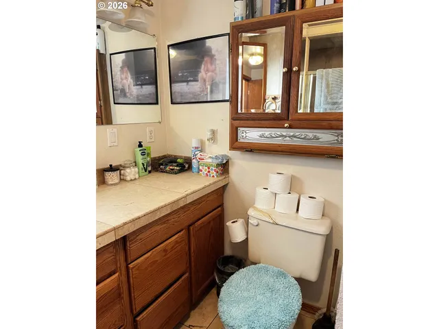 a bathroom with a sink a toilet and mirror