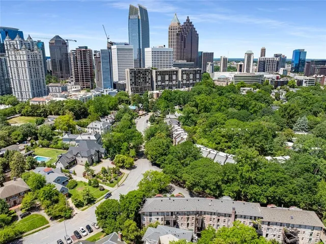 a view of a city with tall buildings