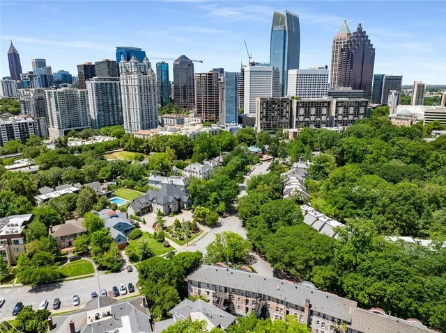 a view of a city with tall buildings