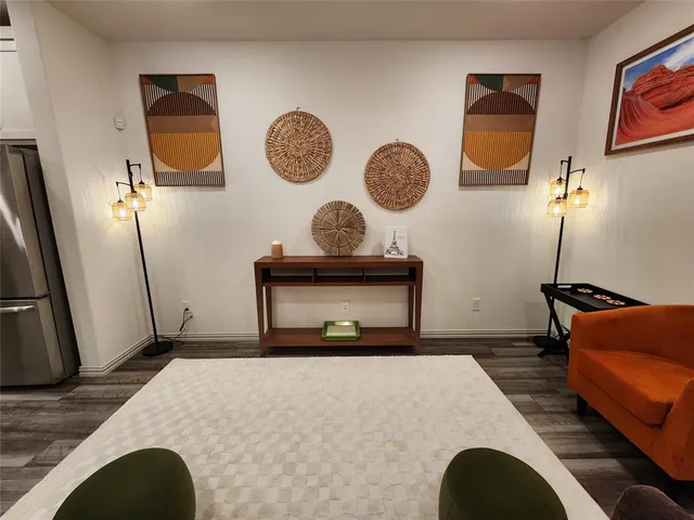 a bedroom with furniture and a bed