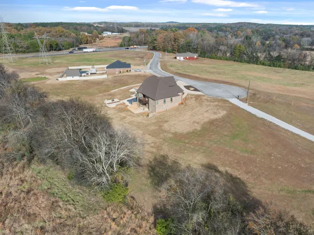 a view of a lake in middle of the town