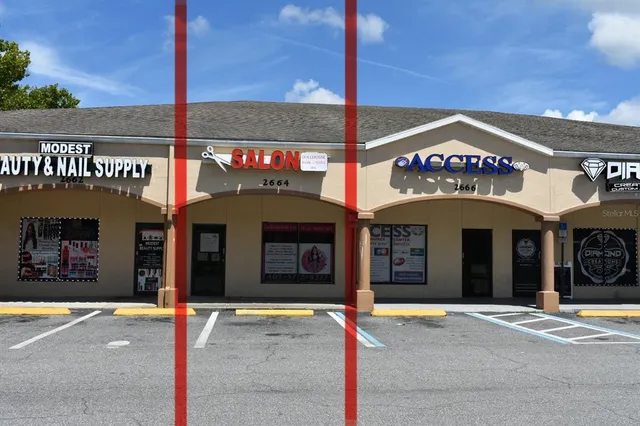 a front view of a building with street view