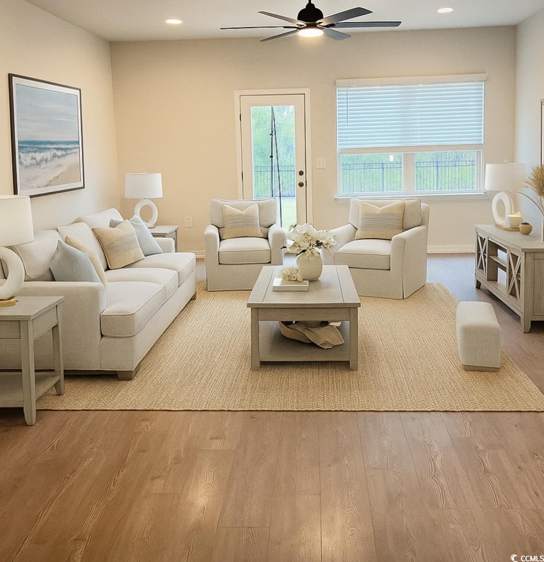 3320 Candytuft Drive Conway, SC 29526 - Photo 8 of 19 Living room featuring light wood-style floors, recessed lighting, and ceiling fan