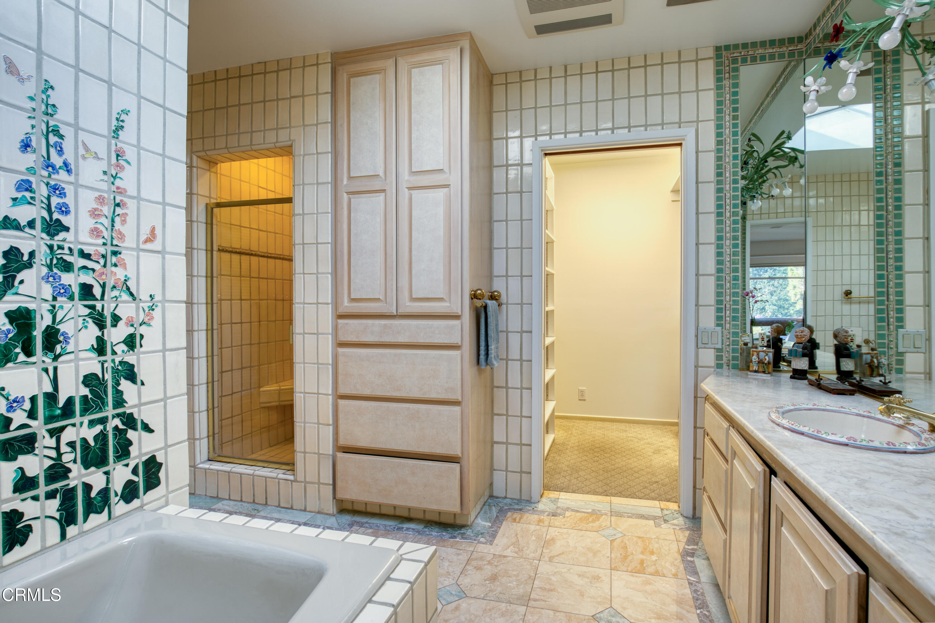470 Bradford Street Pasadena, CA 91105 - Photo 30 of 75 a bathroom with a granite countertop sink a mirror and shower