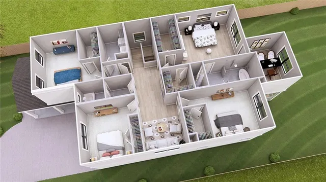 a view of a yard with a tree