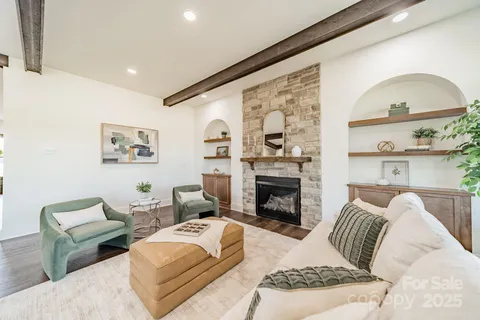 a living room with furniture or couch and a fireplace