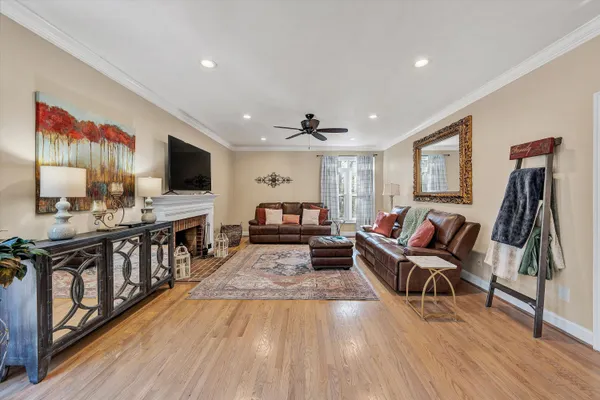 a living room with a couch and a table