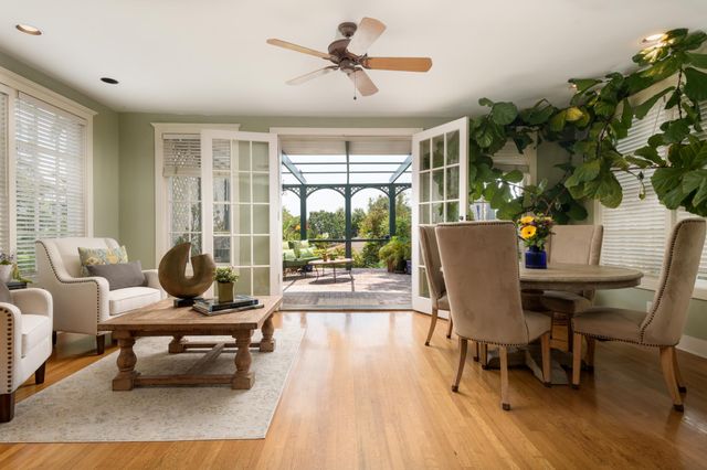 a living room with a couch and a table