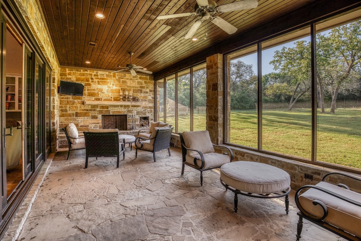 6925 South Sycamore Crossing Road Bellville, TX 77418 - Photo 24 of 40 a living room with furniture and a floor to ceiling window