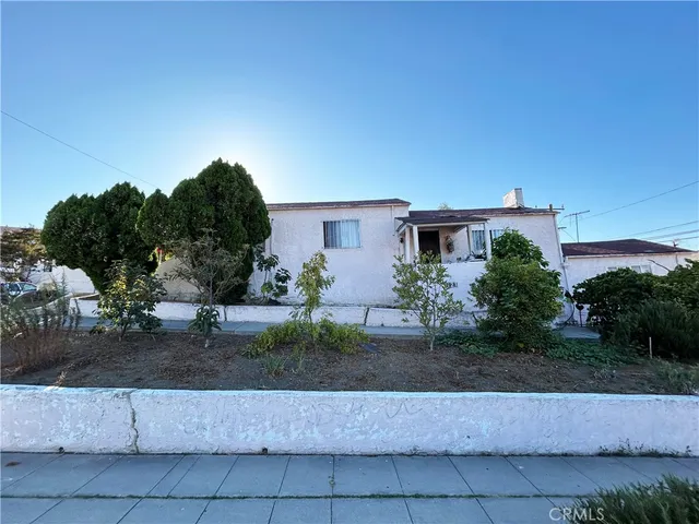 a backyard of a house with plants and trees