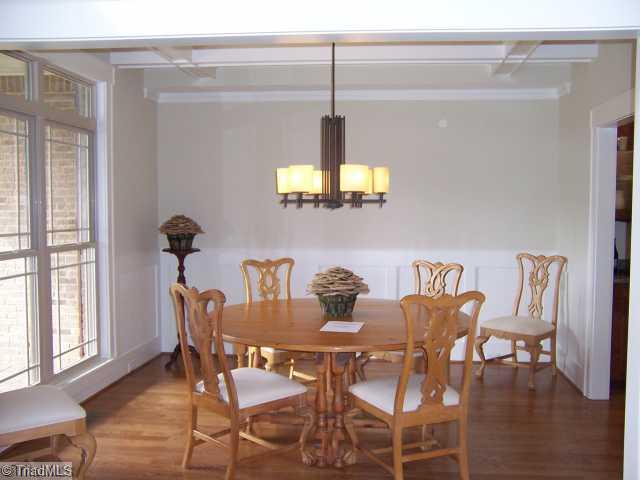 Dining Room. Dining room has Coffered ceiling and hardwood floors