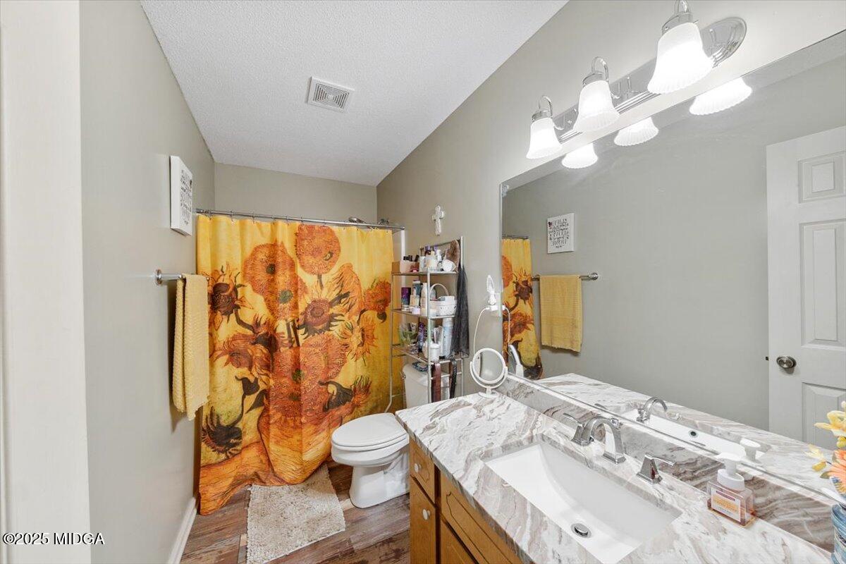 856 Lite-N-Tie Road Macon, GA 31211 - Photo 20 of 45 a bathroom with a sink a toilet and shower curtain