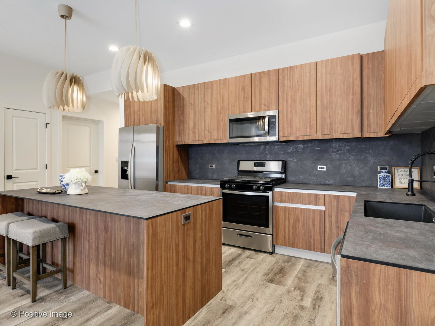 770 East Irving Park Road, Unit 3E Roselle, IL 60172 - Photo 2 of 17 a kitchen with stainless steel appliances a sink a stove a refrigerator cabinets and a window