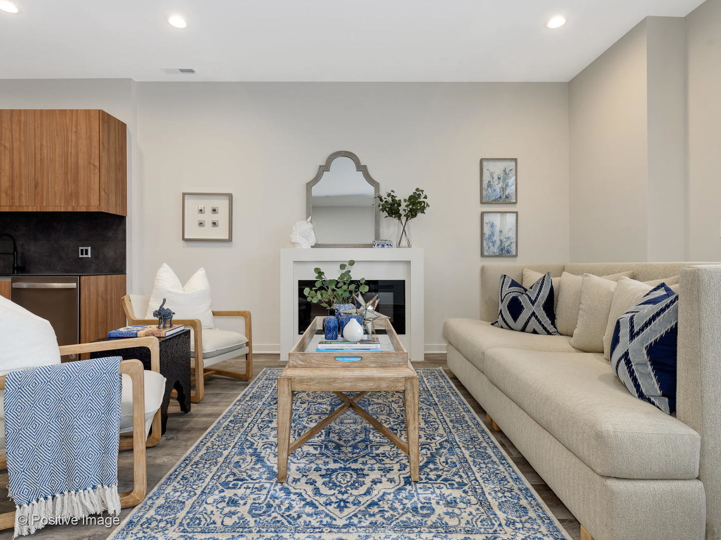 770 East Irving Park Road, Unit 3E Roselle, IL 60172 - Photo 6 of 17 a living room with furniture a rug and a fireplace