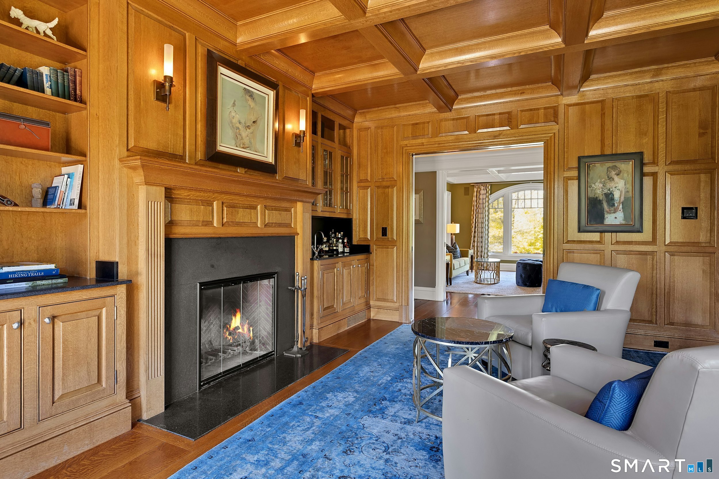 206 Umpawaug Road Redding, CT 06896 - Photo 7 of 40 Exquisite Coffered Ceilings, Fireplace & Wet Bar