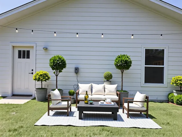 a outdoor living space with furniture and a potted plant