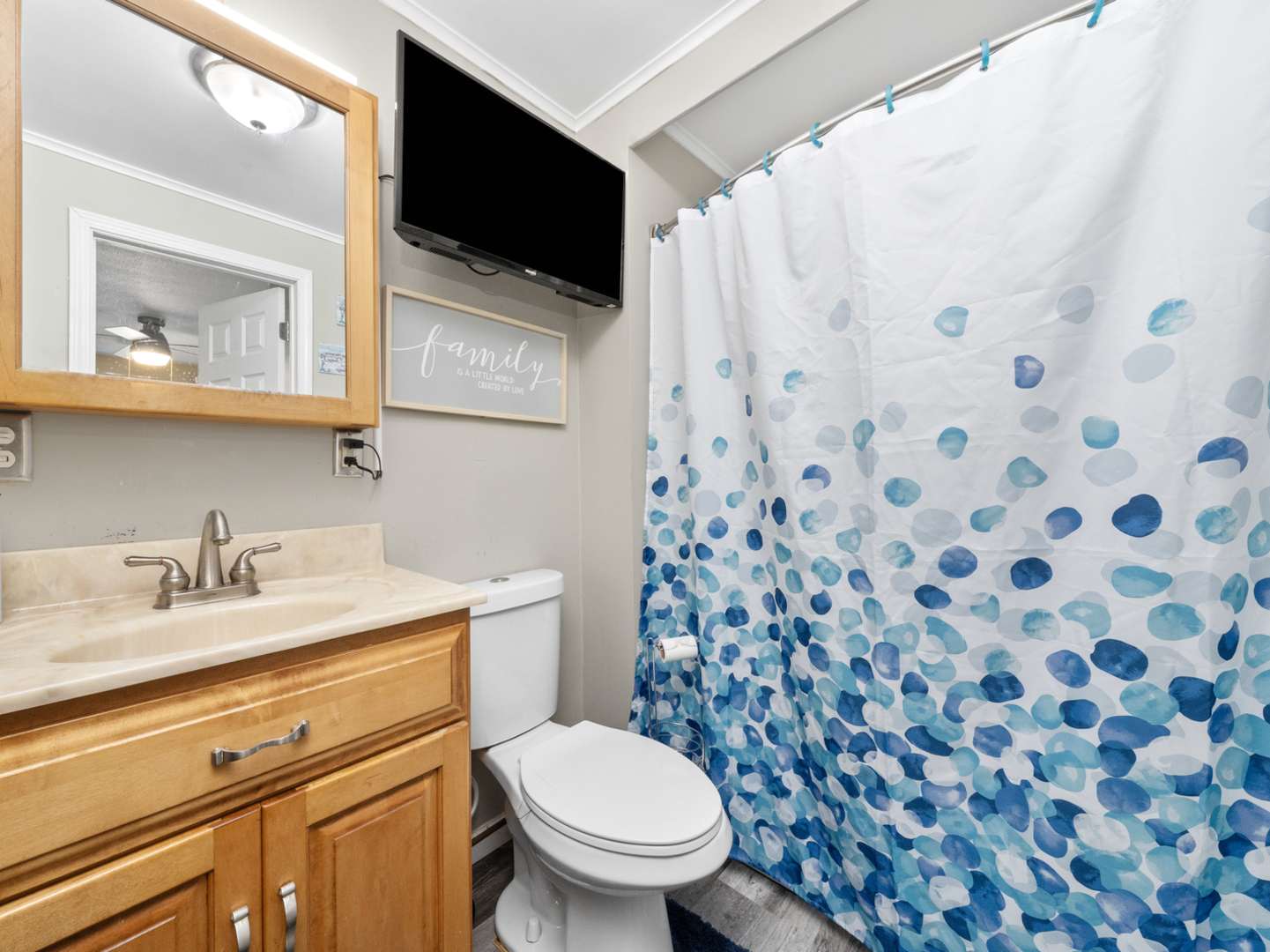 1446 Erie Street Ottawa, IL 61350 - Photo 25 of 41 a bathroom with a sink toilet a mirror and shower curtain
