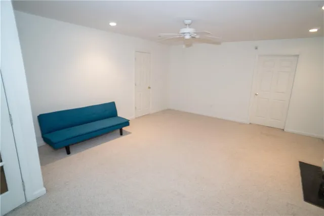 an empty room with stairs