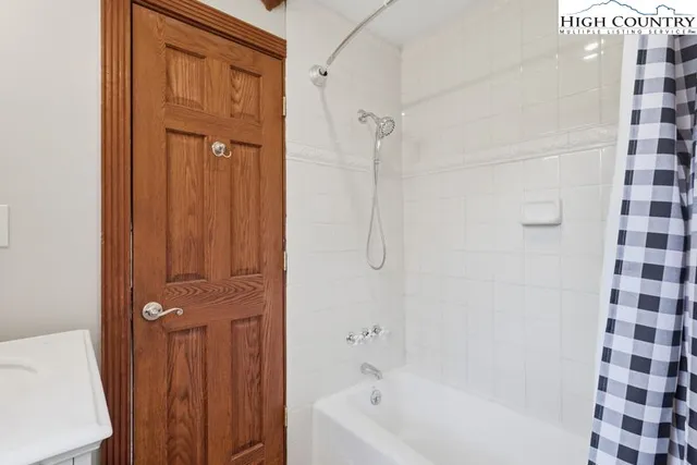 a bathroom with a bathtub