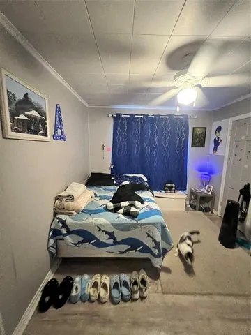 a hallway with a couch