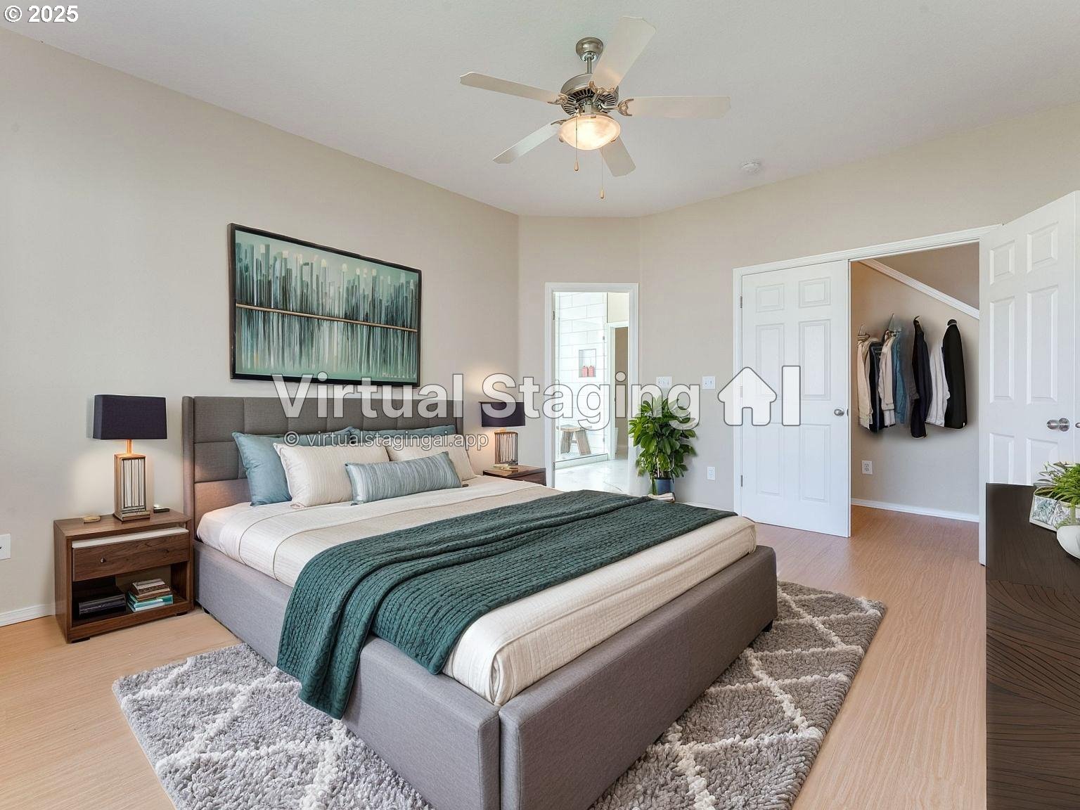 5641 Southeast Chase Loop Gresham, OR 97080 - Photo 13 of 39 a spacious bedroom with bed and a chandelier