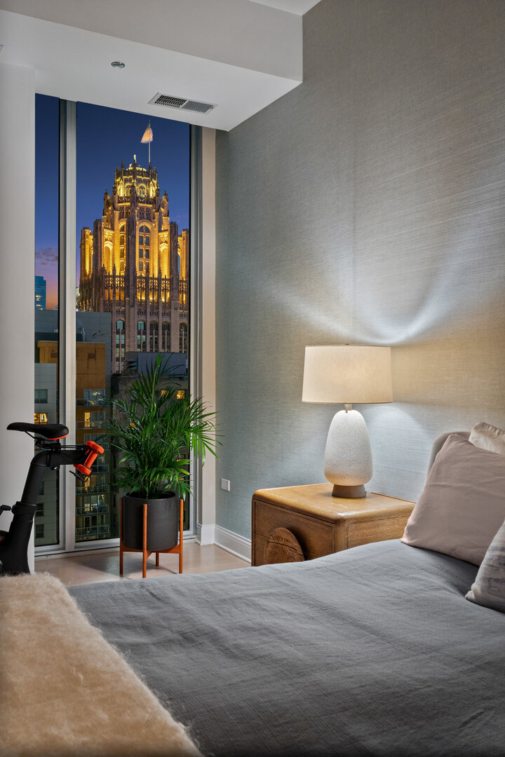 550 North St Clair Street, Unit 2502 Chicago, IL 60611 - Photo 28 of 53 a bedroom with a bed and a potted plant